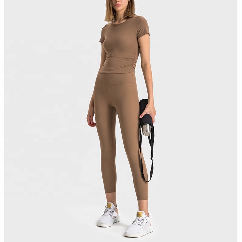 MASSGARMENT Custom women's ribbed gym yoga t shirt quick dry breathable high elastic slim fit top tee