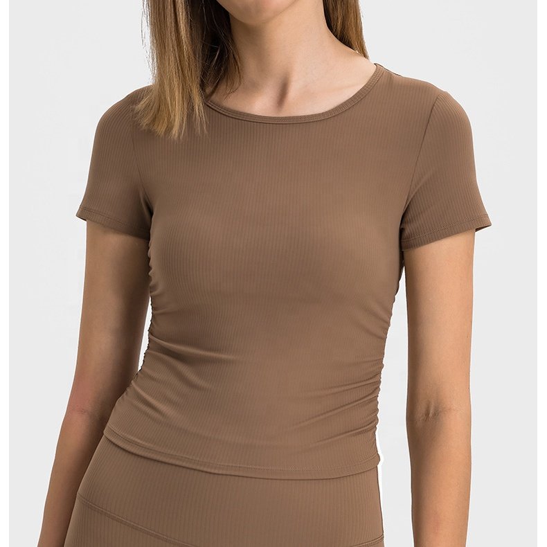 MASSGARMENT Custom women's ribbed gym yoga t shirt quick dry breathable high elastic slim fit top tee