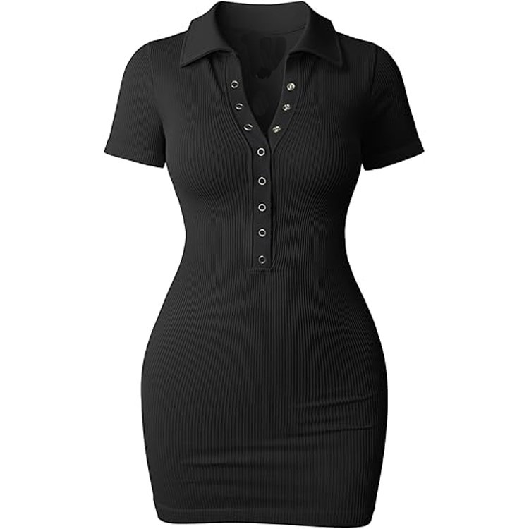 Women's Mini Dresses Sexy Short Sleeve Stretch Ribbed Tummy Control Bodycon Mini Dress