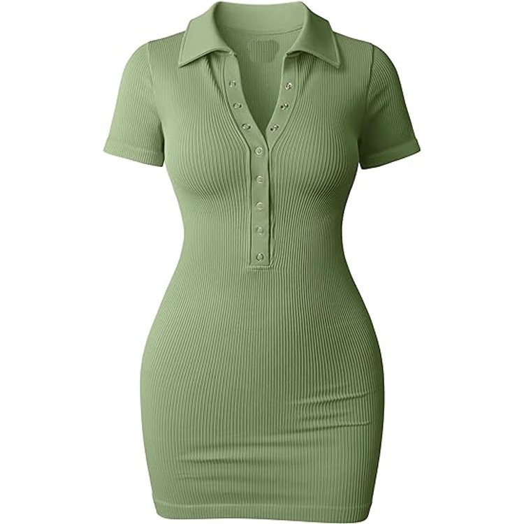 Women's Mini Dresses Sexy Short Sleeve Stretch Ribbed Tummy Control Bodycon Mini Dress