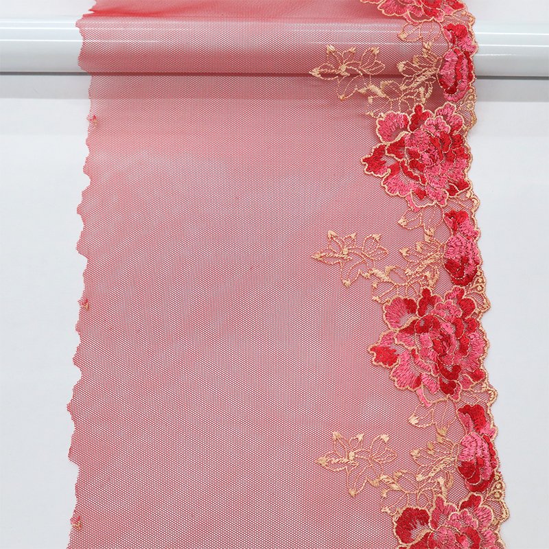 Beautiful gradient rainbow color 21cm lace embroidery for underwear tulle mesh