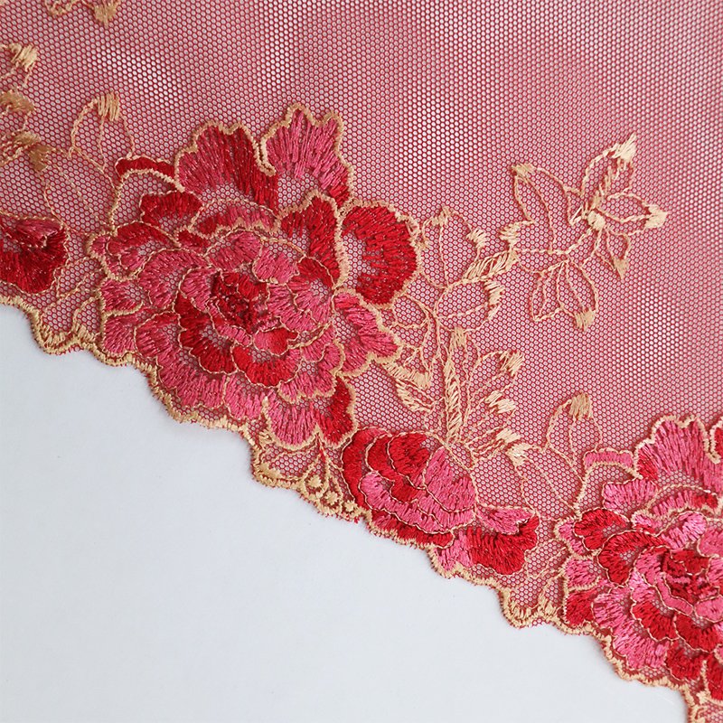 Beautiful gradient rainbow color 21cm lace embroidery for underwear tulle mesh