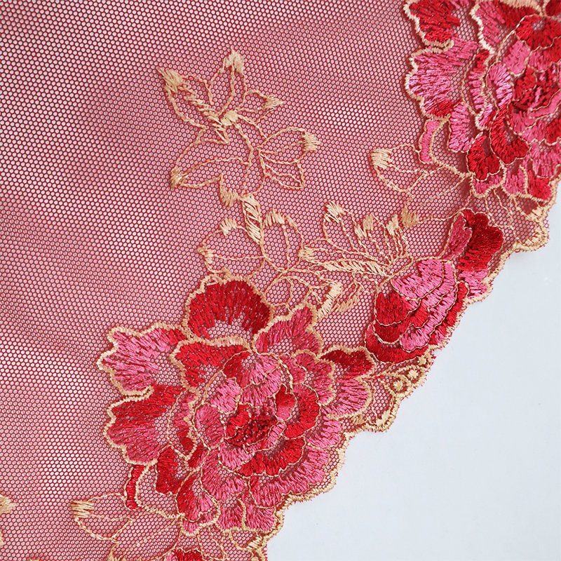 Beautiful gradient rainbow color 21cm lace embroidery for underwear tulle mesh