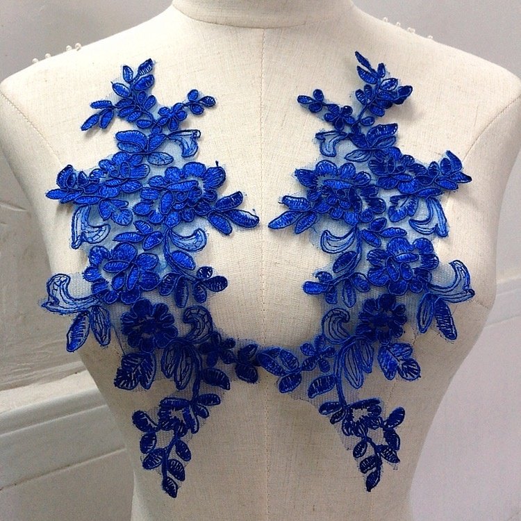 High quality blue decorative sew on water soluble lace applique collar for garment LT20395