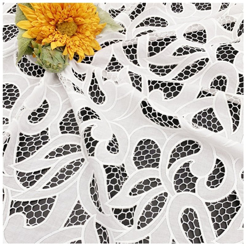 Competitive Price Luxury White Embroidery Chemical Laser-cut Leaf Embroidered Bridal Lace Cotton Voile for Wedding Dress