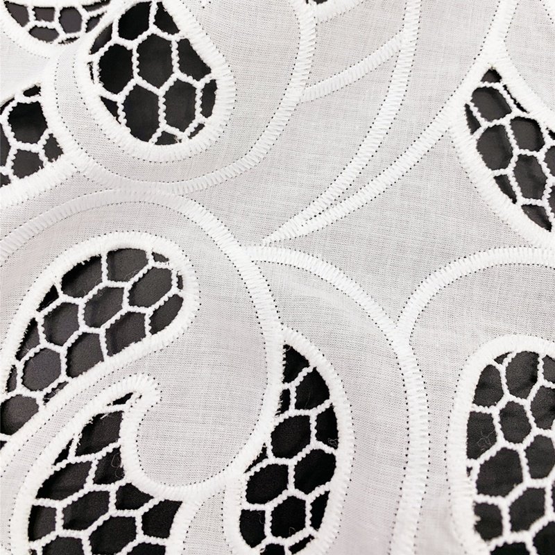 Competitive Price Luxury White Embroidery Chemical Laser-cut Leaf Embroidered Bridal Lace Cotton Voile for Wedding Dress