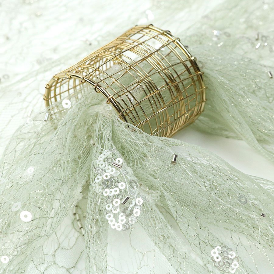 Spring and Summer Mint 3mm 5mm Crystal Sequin Bead Embroidery Metallic Lace Fabric for Party Wedding Dresses
