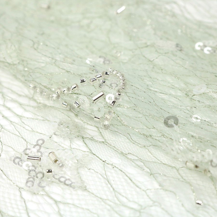 Spring and Summer Mint 3mm 5mm Crystal Sequin Bead Embroidery Metallic Lace Fabric for Party Wedding Dresses