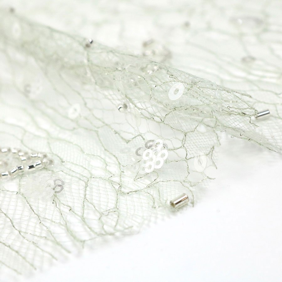 Spring and Summer Mint 3mm 5mm Crystal Sequin Bead Embroidery Metallic Lace Fabric for Party Wedding Dresses