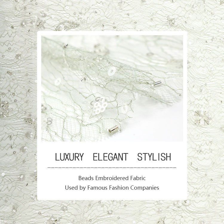 Spring and Summer Mint 3mm 5mm Crystal Sequin Bead Embroidery Metallic Lace Fabric for Party Wedding Dresses