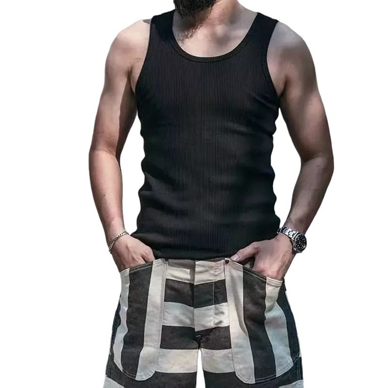 Cheap Factory Polyester Plain Blank Men's Ribbed Fitness Tank Top White Black Grey Color Singlet For Men