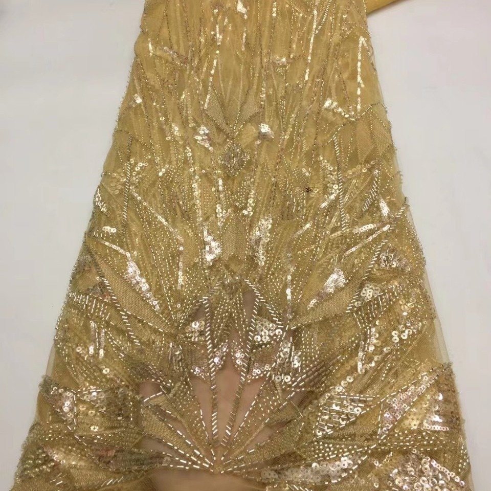 Hot Selling embroidered lace fabric african rhinestone embroidery mesh fabrics with beads for women dress