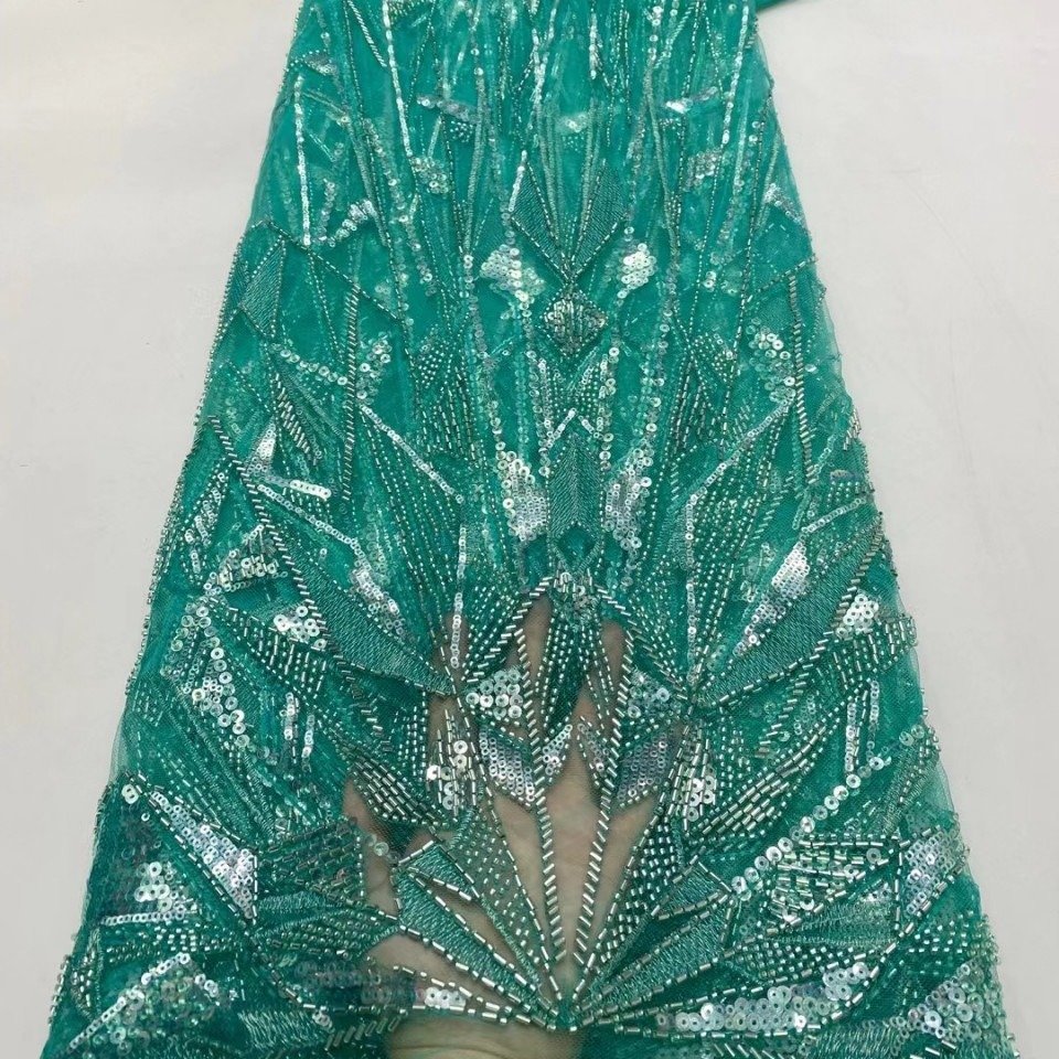 Hot Selling embroidered lace fabric african rhinestone embroidery mesh fabrics with beads for women dress
