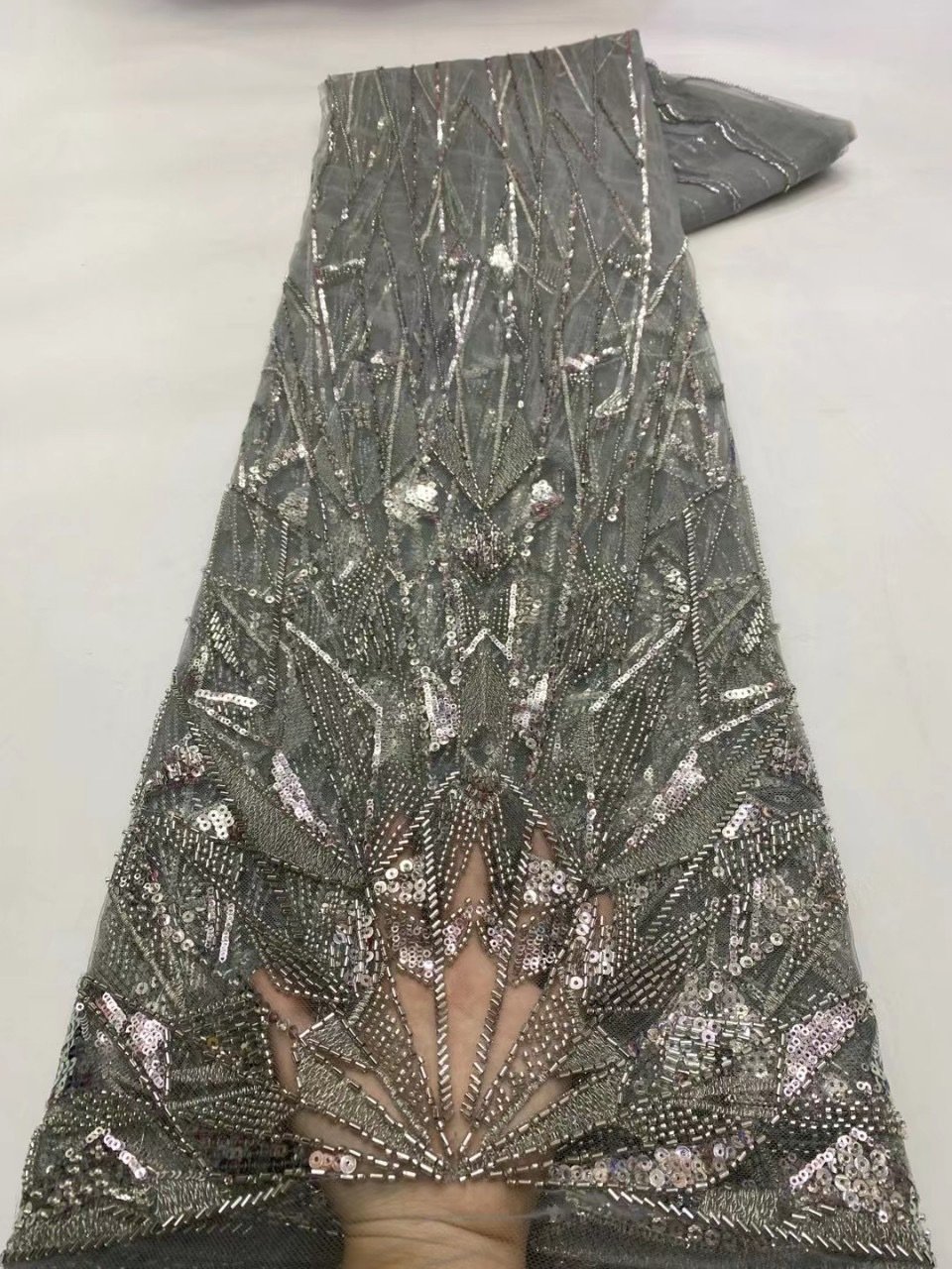 Hot Selling embroidered lace fabric african rhinestone embroidery mesh fabrics with beads for women dress