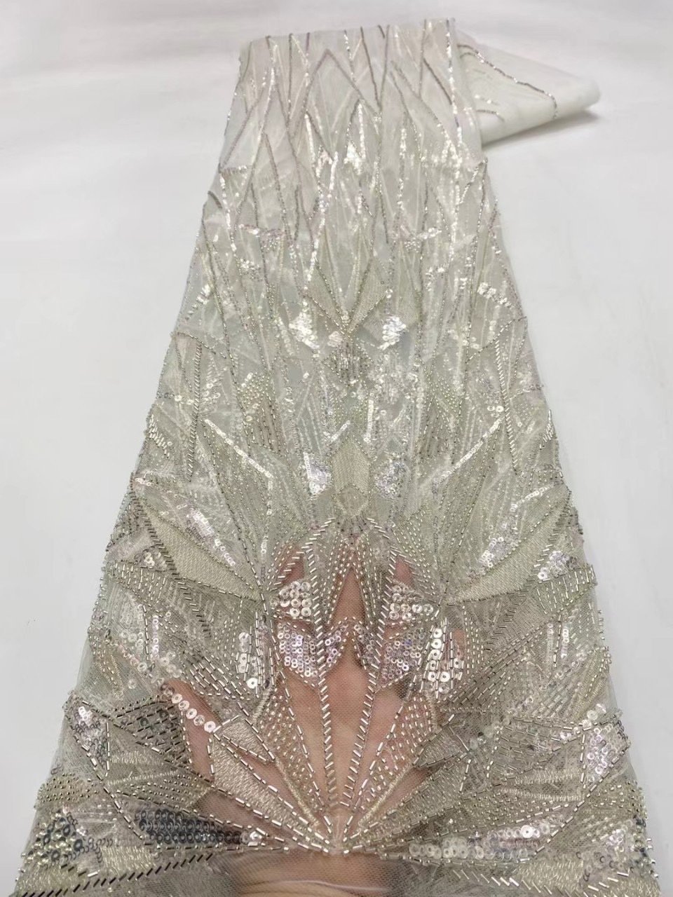 Hot Selling embroidered lace fabric african rhinestone embroidery mesh fabrics with beads for women dress