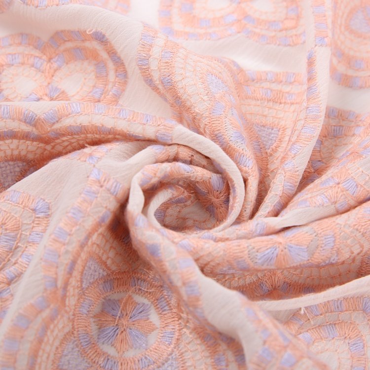 HA-17202B Over Mutil Color Woven Embroidery Chiffon Georgette Fabric All 100% Polyester Fashion Lightweight Embroidered *