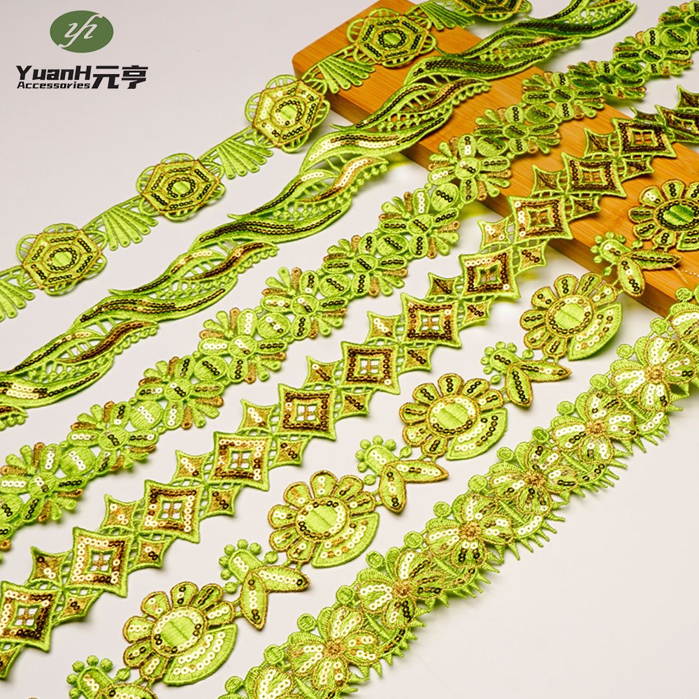 Wholesale 5cm narrow 100% polyester water soluble with sequin chemical guipure lace trim for DIY Garment Accessories