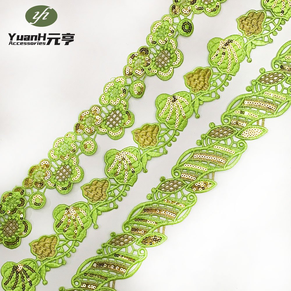Wholesale 5cm narrow 100% polyester water soluble with sequin chemical guipure lace trim for DIY Garment Accessories