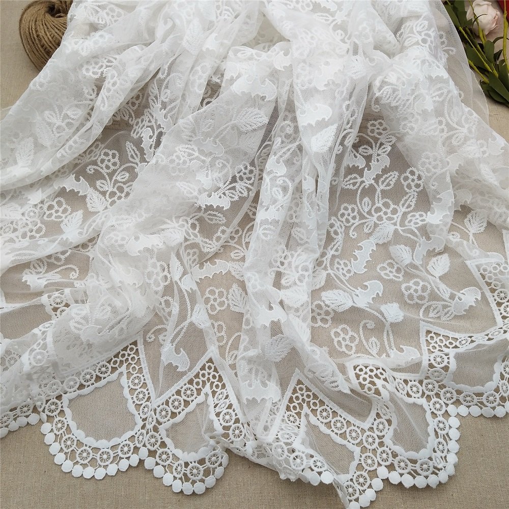 Embroidery Lace Fabric White Garment Bat Animal Pattern Mesh Fabric with Water Soluble Flowers Popular Nylon for Women Dress