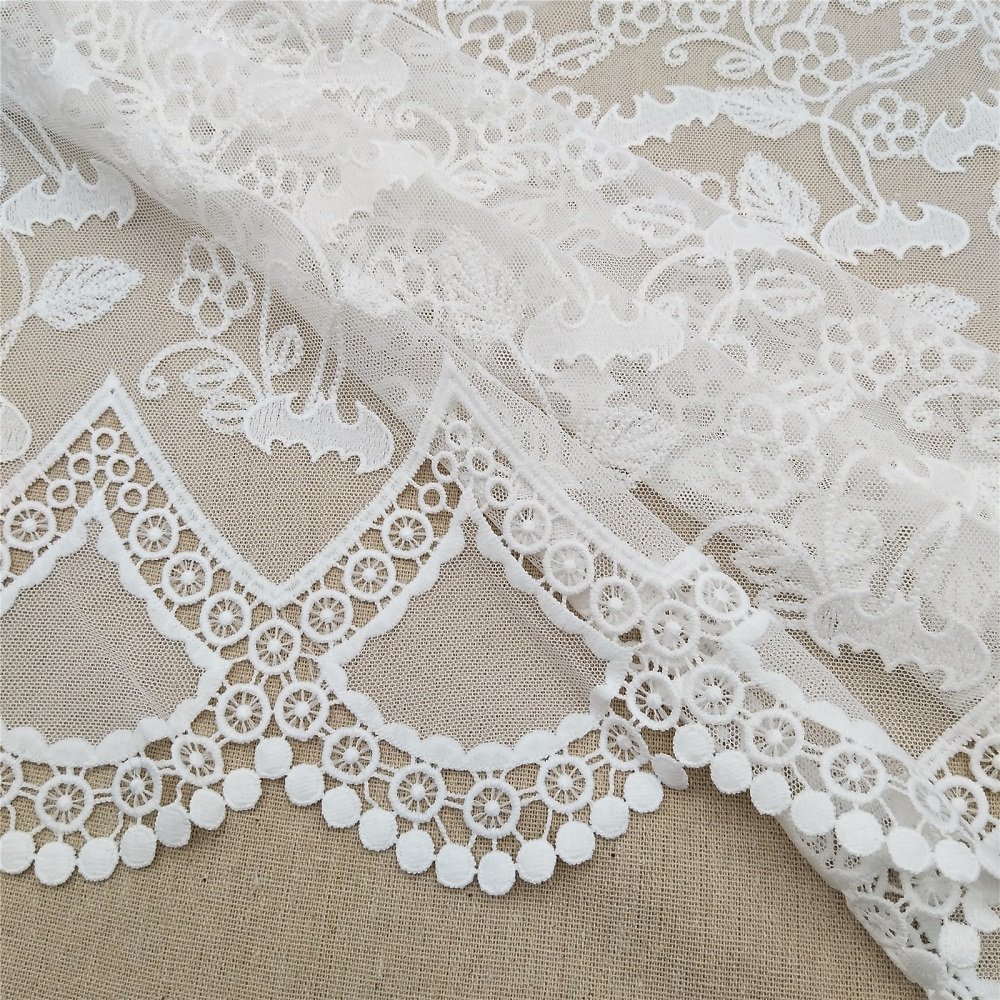 Embroidery Lace Fabric White Garment Bat Animal Pattern Mesh Fabric with Water Soluble Flowers Popular Nylon for Women Dress