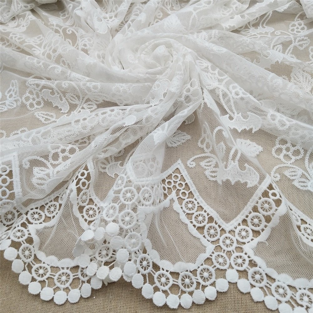 Embroidery Lace Fabric White Garment Bat Animal Pattern Mesh Fabric with Water Soluble Flowers Popular Nylon for Women Dress
