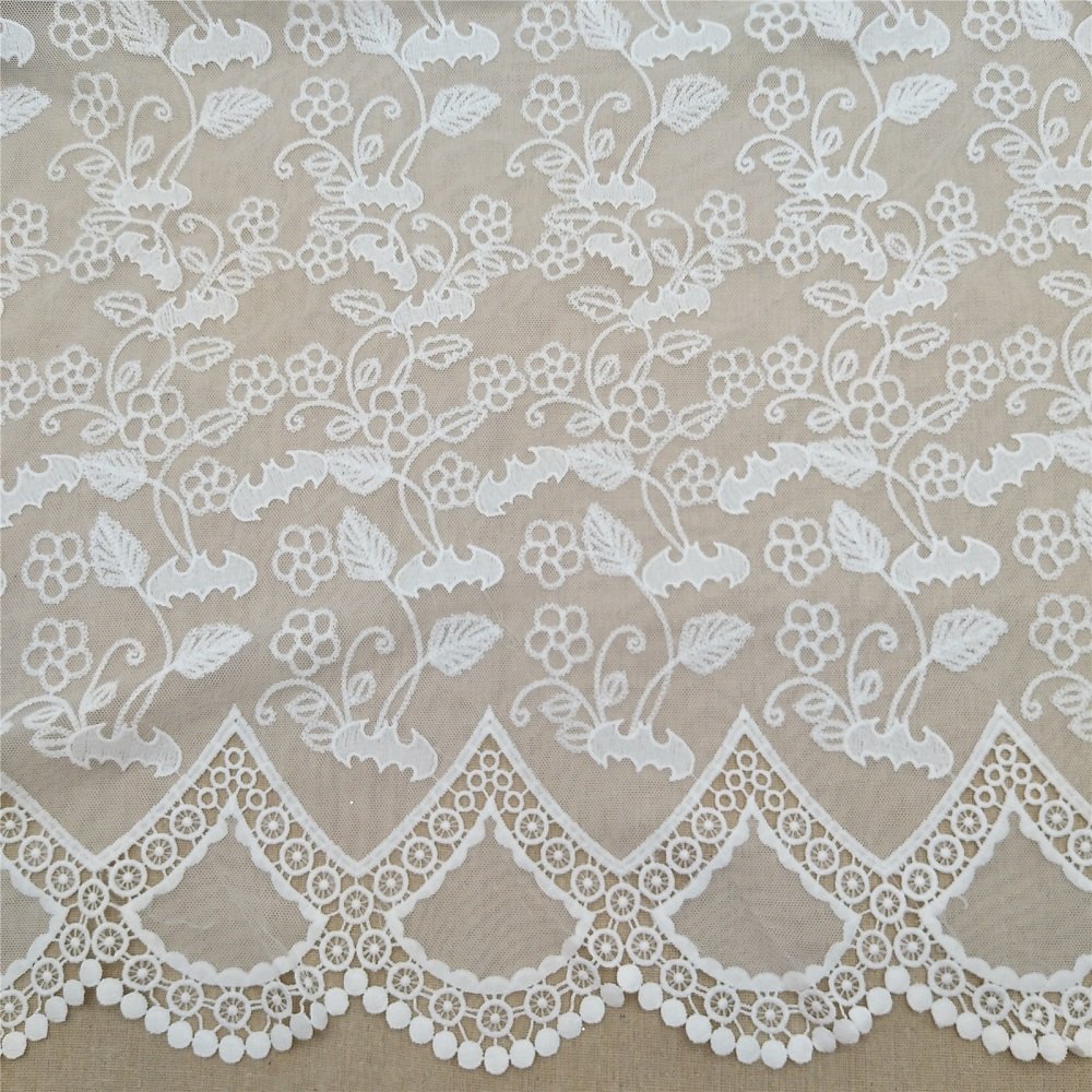 Embroidery Lace Fabric White Garment Bat Animal Pattern Mesh Fabric with Water Soluble Flowers Popular Nylon for Women Dress