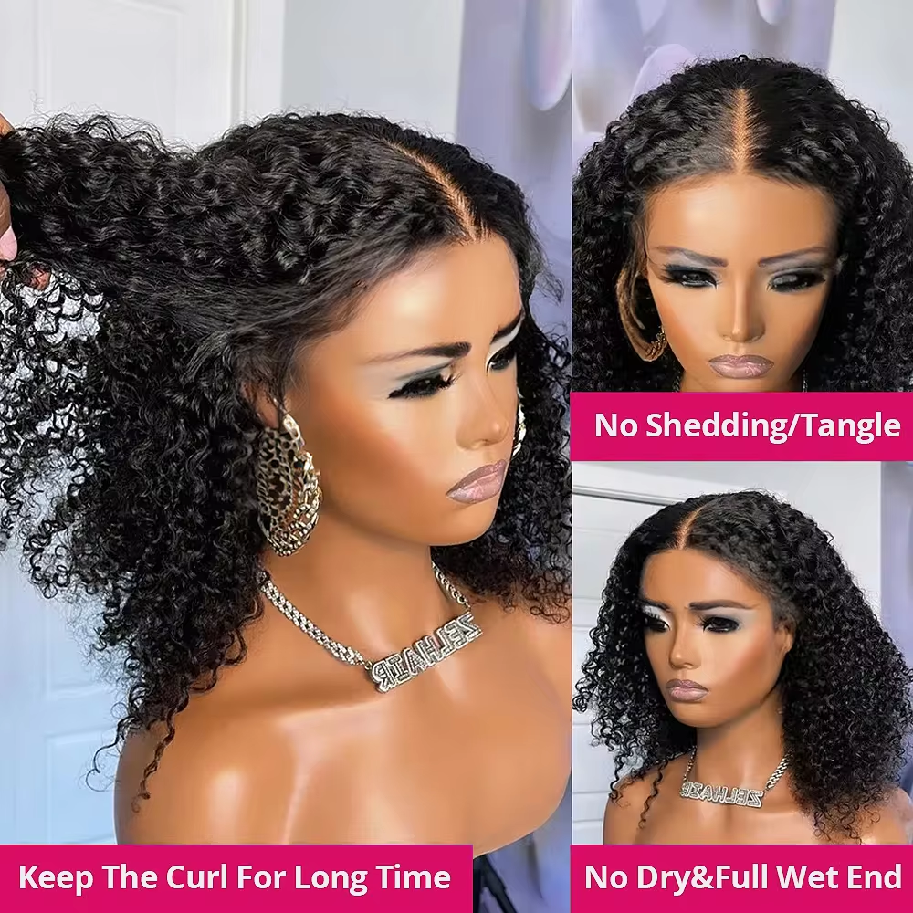Raw Deep Curly Wigs Human Hair,Short Closure Wig Human Hair Peruvian Bob Lace Front Wig,Human Hair Wig Short Wig For Black Women