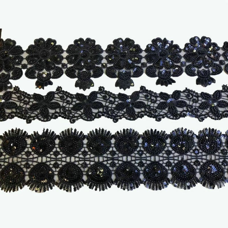 Wholesale Decorative Luxury lace Trim Machine Embroidery Beaded lace Trimmings For Dresses