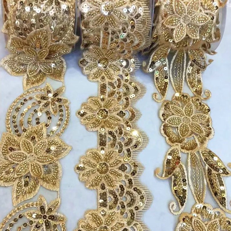 Wholesale Decorative Luxury lace Trim Machine Embroidery Beaded lace Trimmings For Dresses