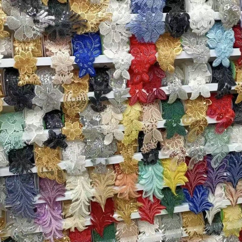 Wholesale Decorative Luxury lace Trim Machine Embroidery Beaded lace Trimmings For Dresses