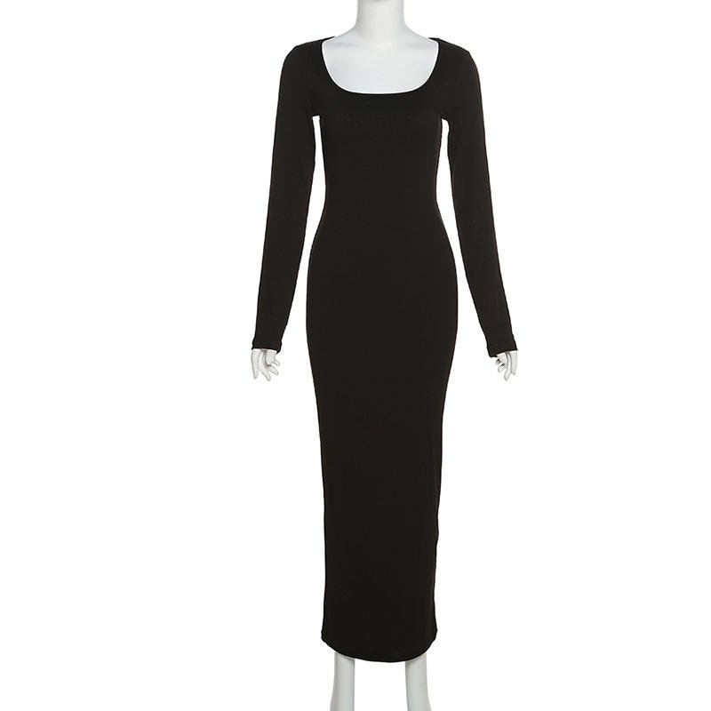 Women Solid color elegant party dresses sexy club dresses long sleeve maxi ribbed bodycon dress