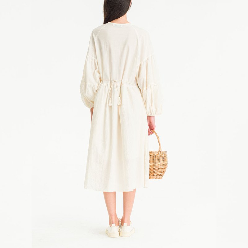 Garment Manufacturing Factory Haute Couture Floral Embroidery Long Sleeve Pure Linen Button Vintage Women's Dress