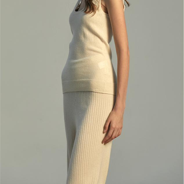 Ladies wide leg pants slouchy women knitted trousers cashmere ribbed pants