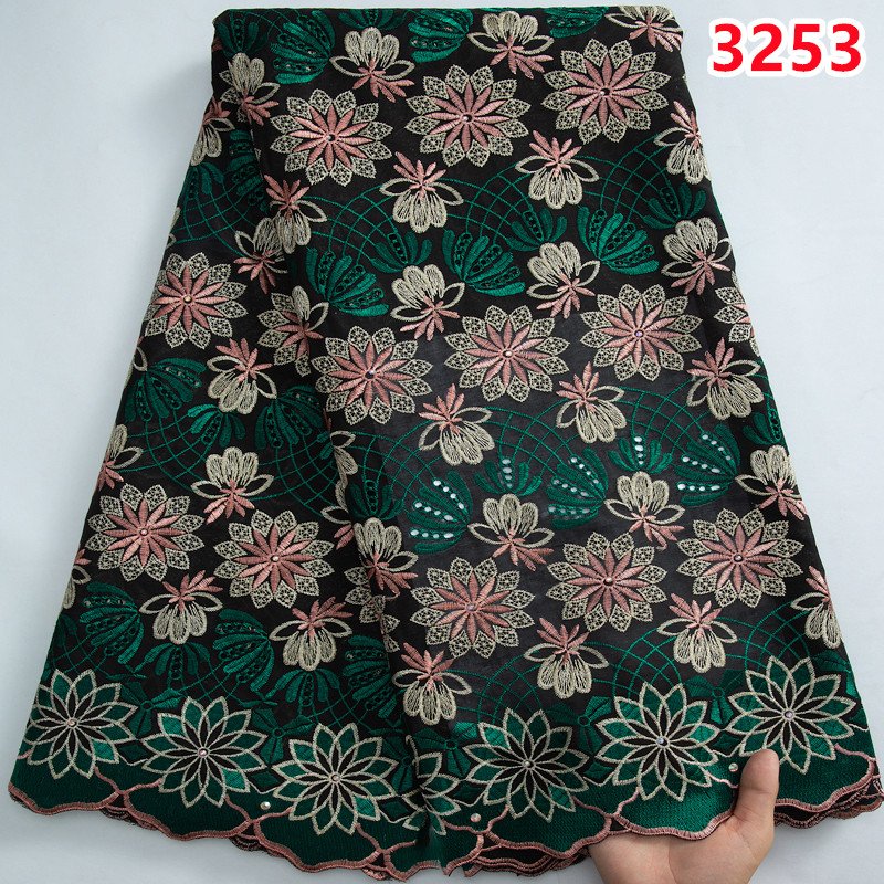 African Cotton Embroidery Dry Lace 2023 High Quality Swiss Voile Lace with Stones for Women Wedding Party Dresses 3253