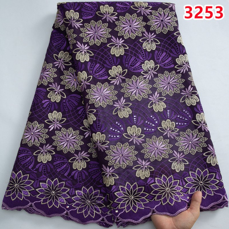 African Cotton Embroidery Dry Lace 2023 High Quality Swiss Voile Lace with Stones for Women Wedding Party Dresses 3253