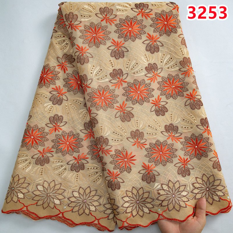 African Cotton Embroidery Dry Lace 2023 High Quality Swiss Voile Lace with Stones for Women Wedding Party Dresses 3253