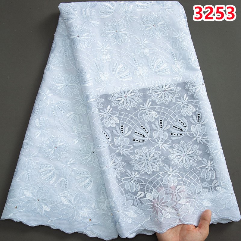 African Cotton Embroidery Dry Lace 2023 High Quality Swiss Voile Lace with Stones for Women Wedding Party Dresses 3253