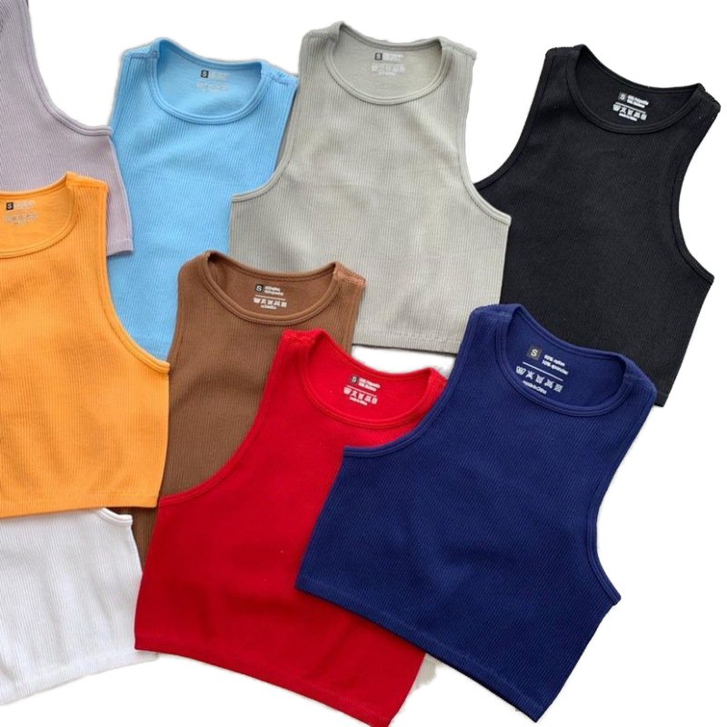 2024 Women's Casual Sports Yoga Crop Top Slim Fit Ribbed Knit Tank with Stretch Sleeveless Vest Custom Logo Solid Color