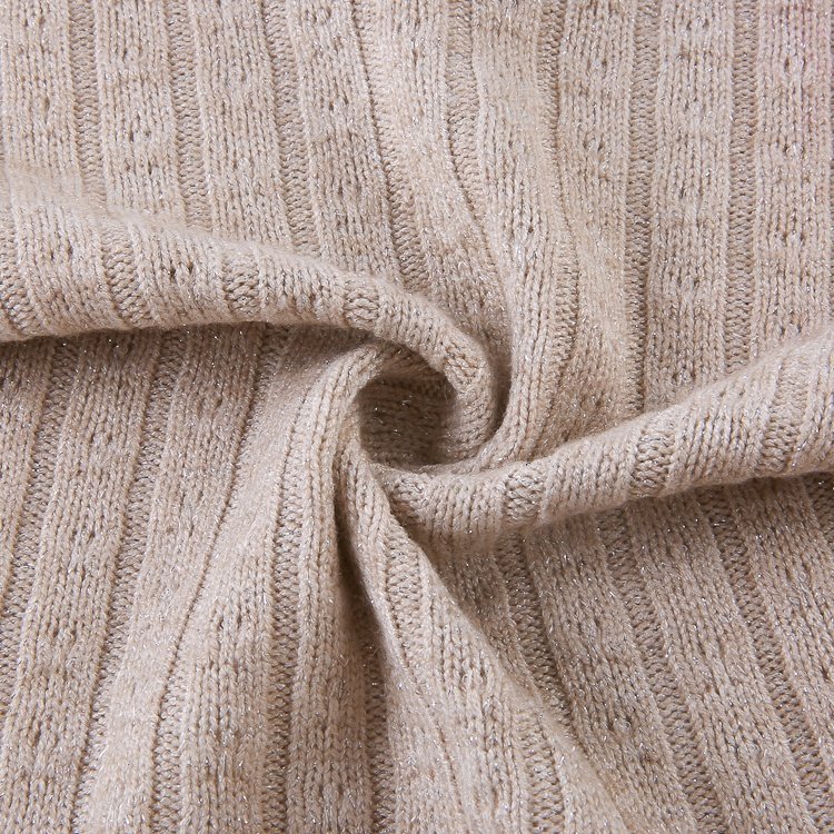 New arrival TR poly rayon nylon stretch lurex silver dty rib knit jacquard hacci fabric for dress