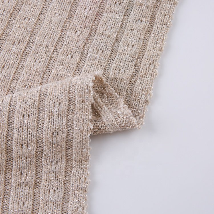 New arrival TR poly rayon nylon stretch lurex silver dty rib knit jacquard hacci fabric for dress