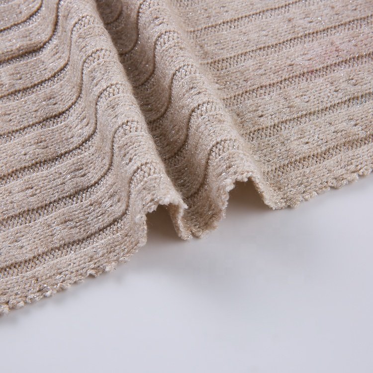 New arrival TR poly rayon nylon stretch lurex silver dty rib knit jacquard hacci fabric for dress