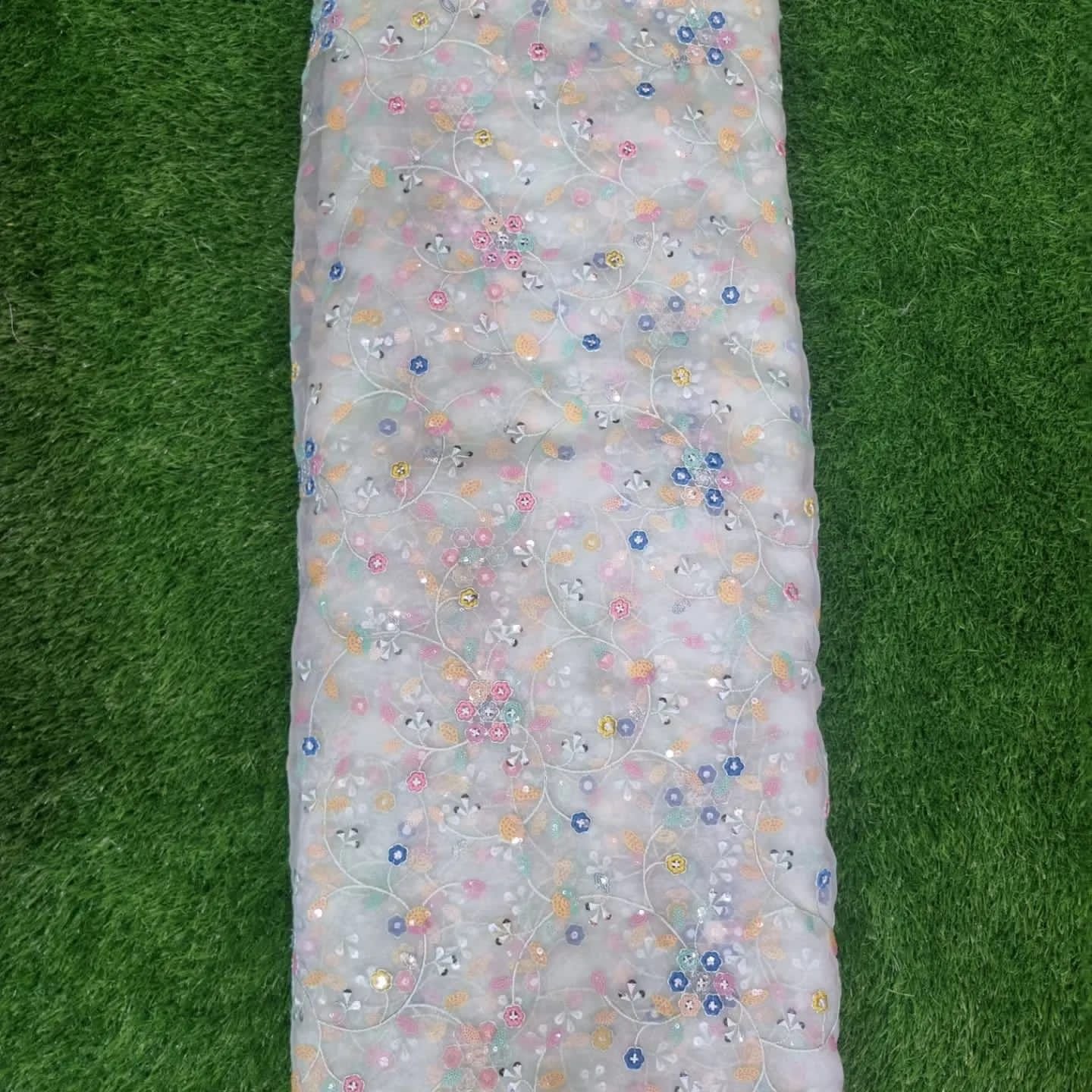 Indian Exporter Supplier's New Collection Organza Embroidery 4 Sequence Work Fabric Tulle Material for Wedding Garment Clothing