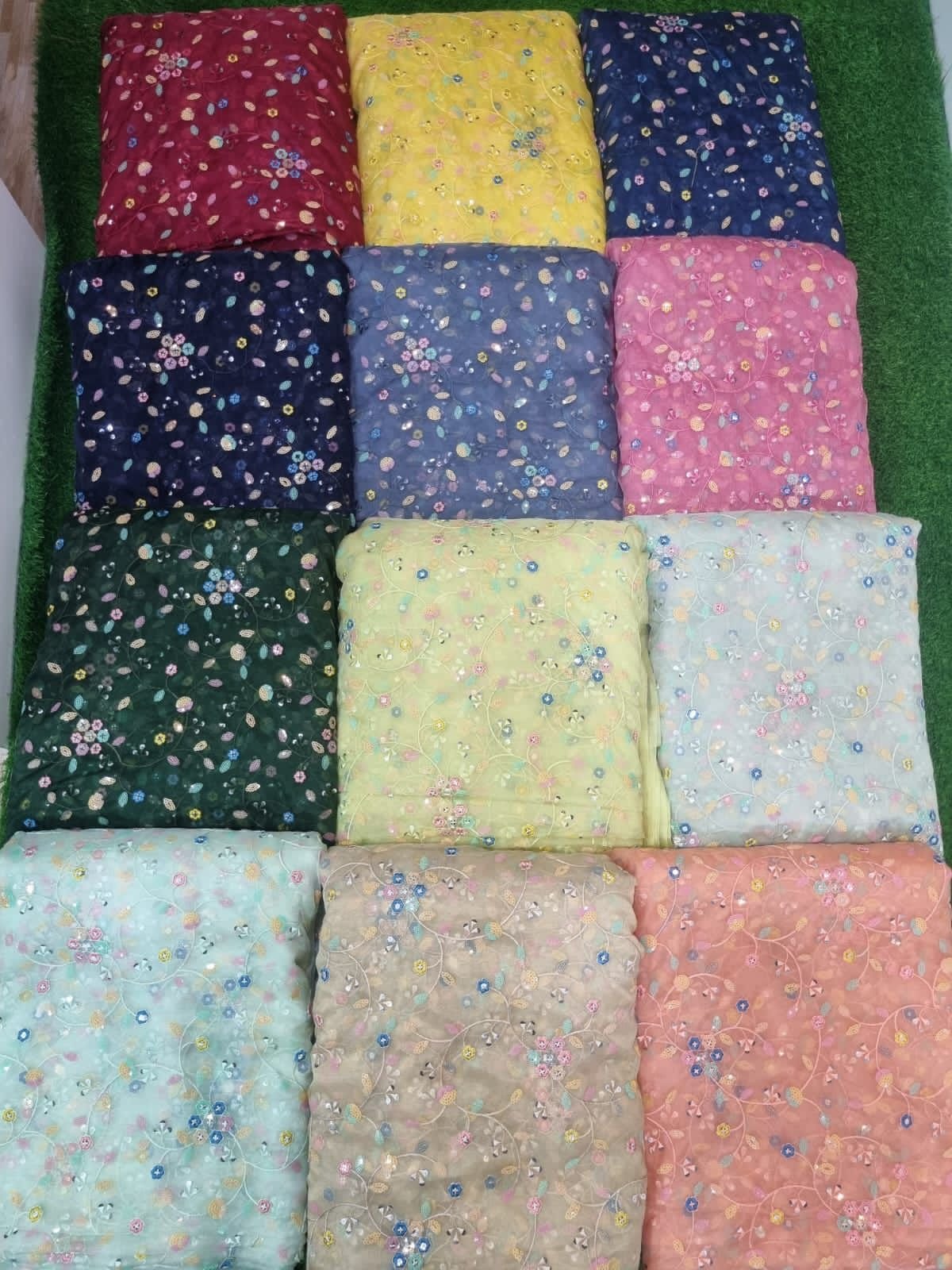 Indian Exporter Supplier's New Collection Organza Embroidery 4 Sequence Work Fabric Tulle Material for Wedding Garment Clothing