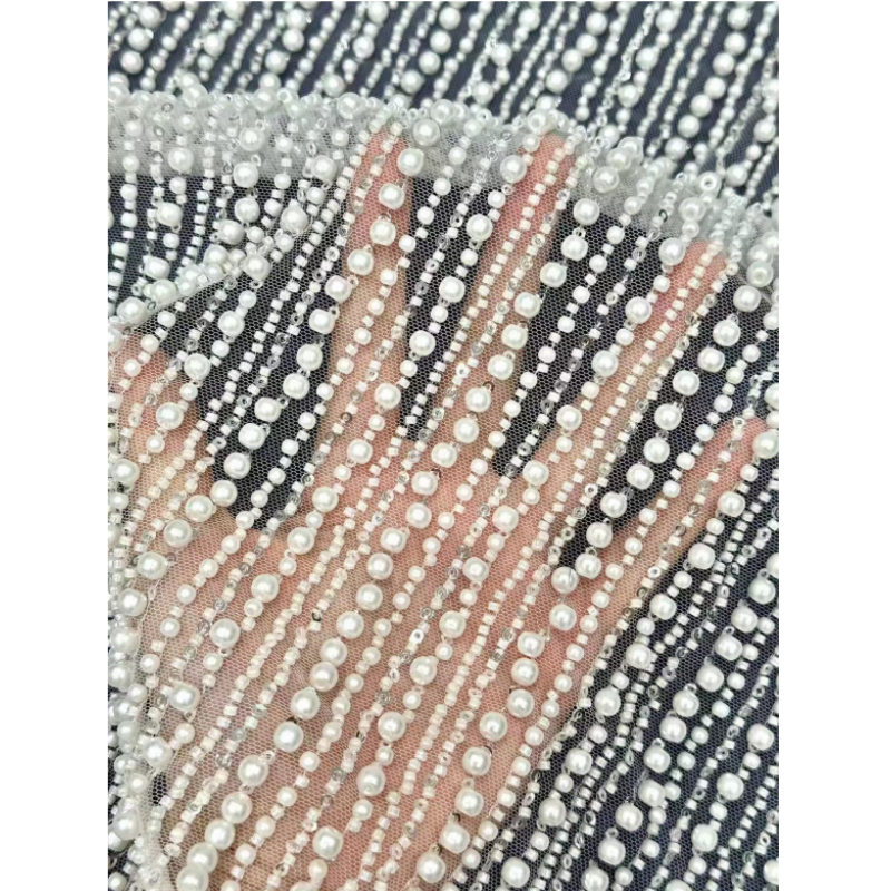 White Bridal Lace Fabric New Design Ombre Mesh Fabric Wedding Crystal Sequined 3D Beaded Heavy Lace Embroidery Tulle Mesh Fabric