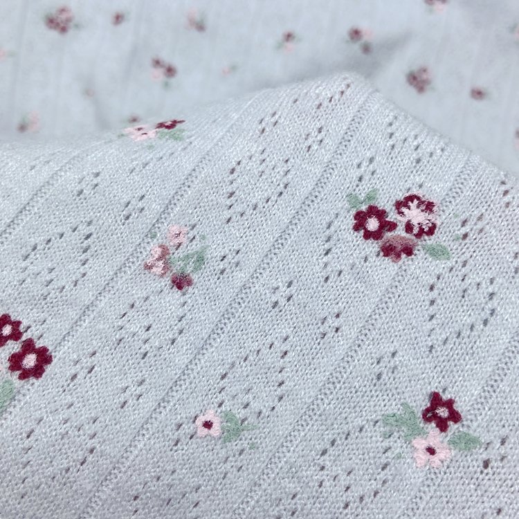 Wholesale rayon polyester nylon ribbed custom floral pigment printed 200GSM knit heart jacquard rib fabric