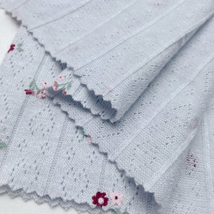 Wholesale rayon polyester nylon ribbed custom floral pigment printed 200GSM knit heart jacquard rib fabric