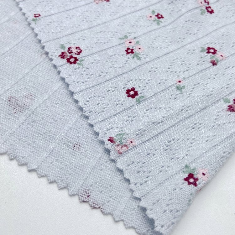 Wholesale rayon polyester nylon ribbed custom floral pigment printed 200GSM knit heart jacquard rib fabric