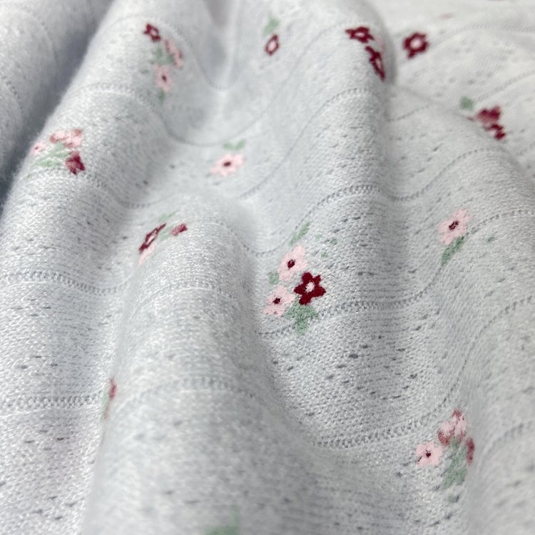 Wholesale rayon polyester nylon ribbed custom floral pigment printed 200GSM knit heart jacquard rib fabric