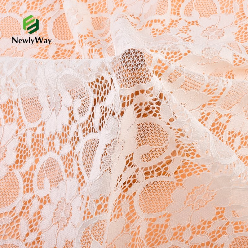 90%Nylon 10%Spandex Warp Knitted Power Mesh Jacquard Stretch Cord Lace Dress Fabric For Wedding