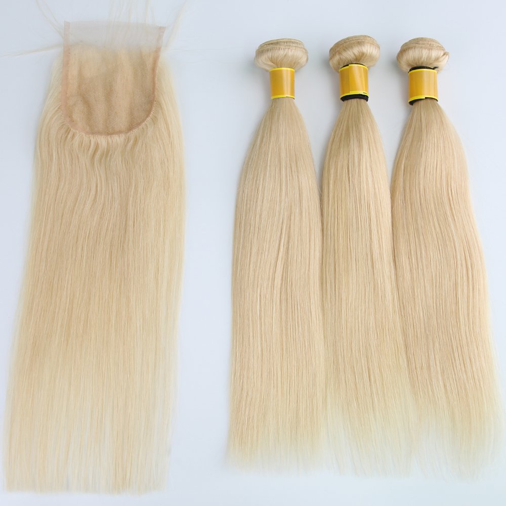 Russian free sample raw wefted human hair extensions curly lace blonde closure 613 bundles Hair Extension Type Hair